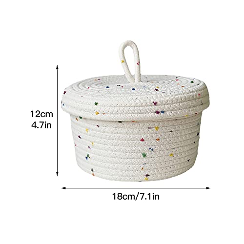 Cotton Rope Storage Basket with Lid Round Small Woven Basket F579