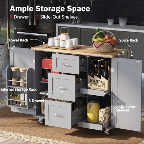 Black Kitchen Cart with Wood Drop-Leaf Countertop, 2 Drawers, Adjustable Shelf M435689