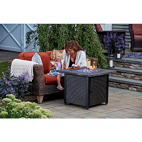 30-Inch Square 30,000 BTU Propane Outdoor Fire Pit Table with Blue Fire Glass C8589