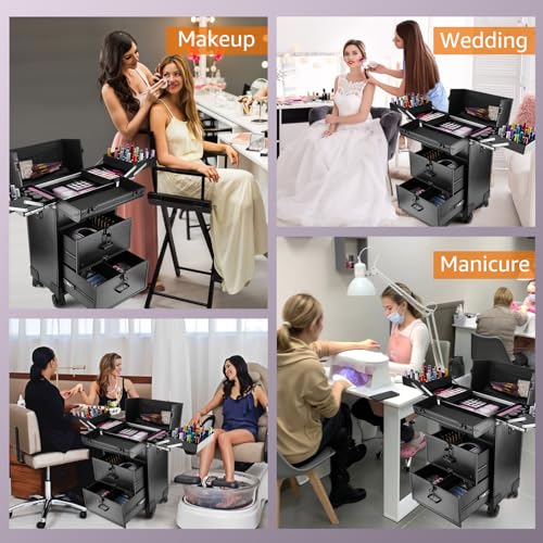 Black Rolling Makeup Train Case with Swivel Wheels U398531