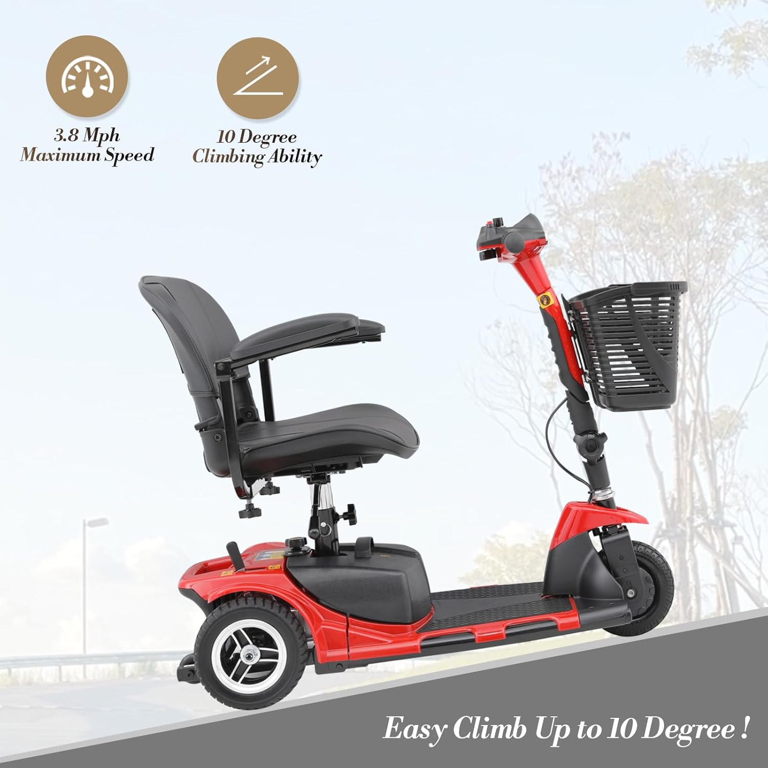 Red 3 Wheel Foldable Mobility Scooter with Seat L4932