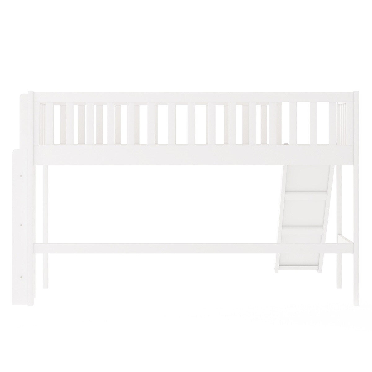 White Wooden Low Loft Bed with Slide and Ladder B199