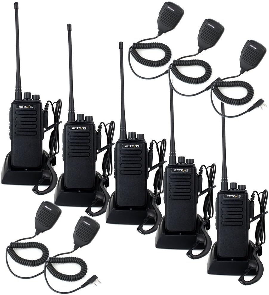 5 Pack Long Range Heavy Duty Rechargeable Two Way Radios with Earpiece and Mic I82335