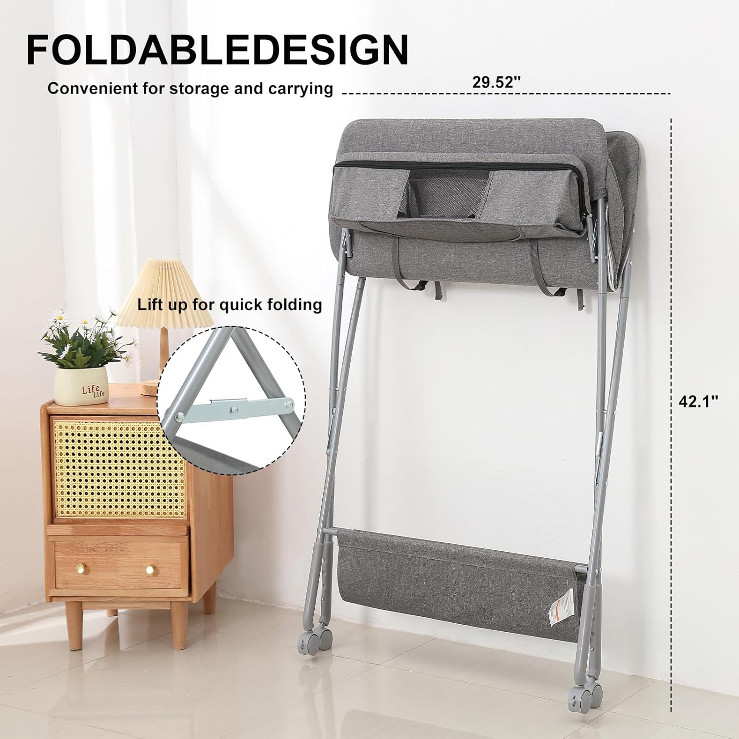Light Grey Portable Foldable Baby Changing Station with Adjustable Height B888227