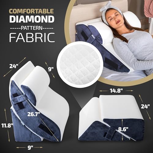 5 Pcs Adjustable Memory Foam Bed Wedge Pillow Set with Leg Elevation Pillow (Grey with Cooling Fabric) P673