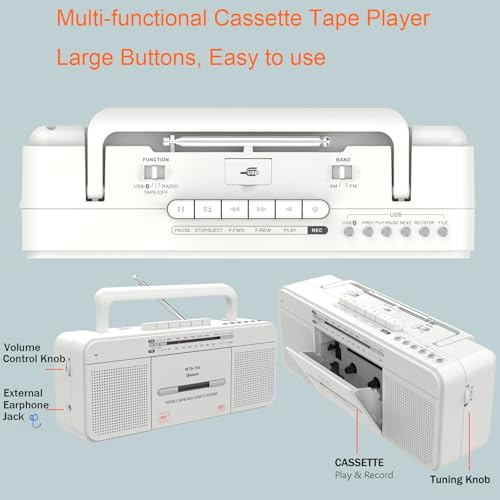 Cassette Player Recorder with Bluetooth, USB, AM/FM Radio Stereo, Portable C570823