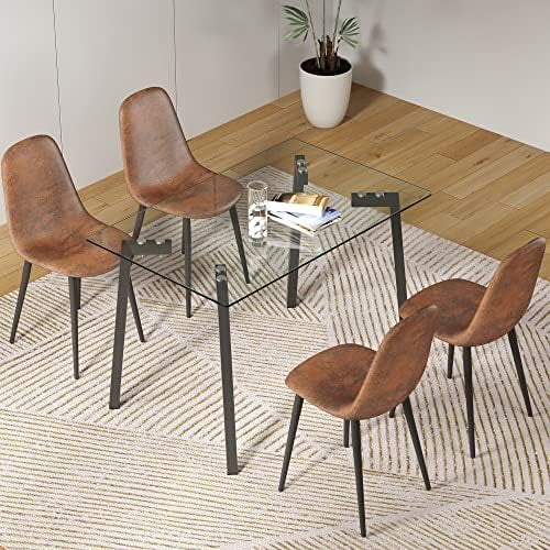 Clear Tempered Glass Dining Table with Metal Legs V542259