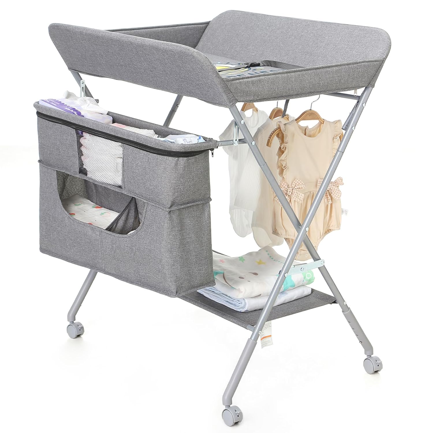 Light Grey Portable Foldable Baby Changing Station with Adjustable Height B888227