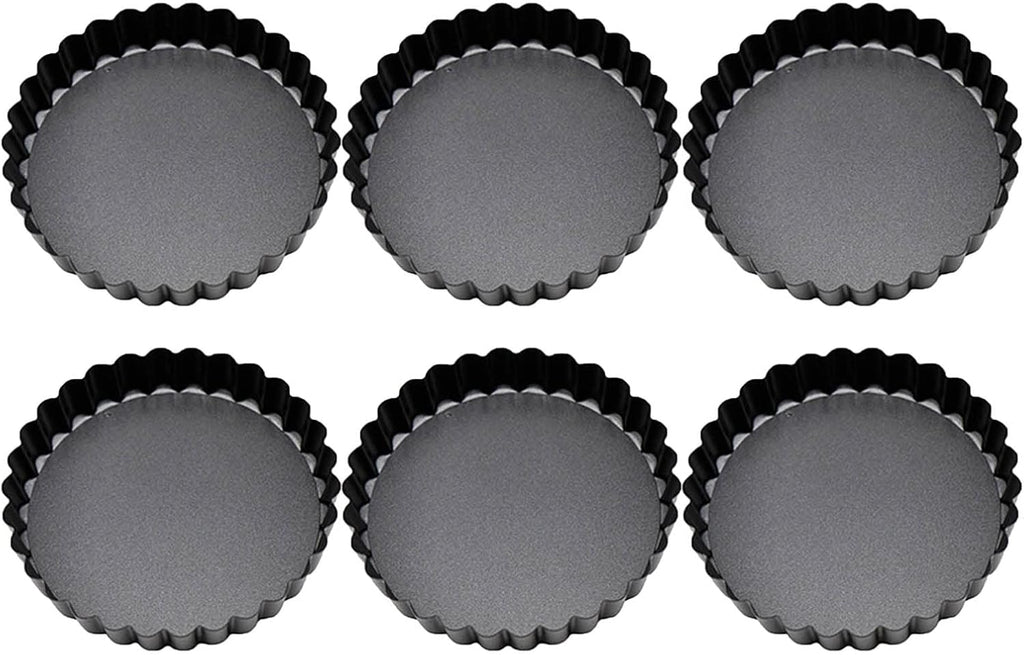 6 pcs 3" Mini Tart Pans Removable Bottom Carbon Steel D39621