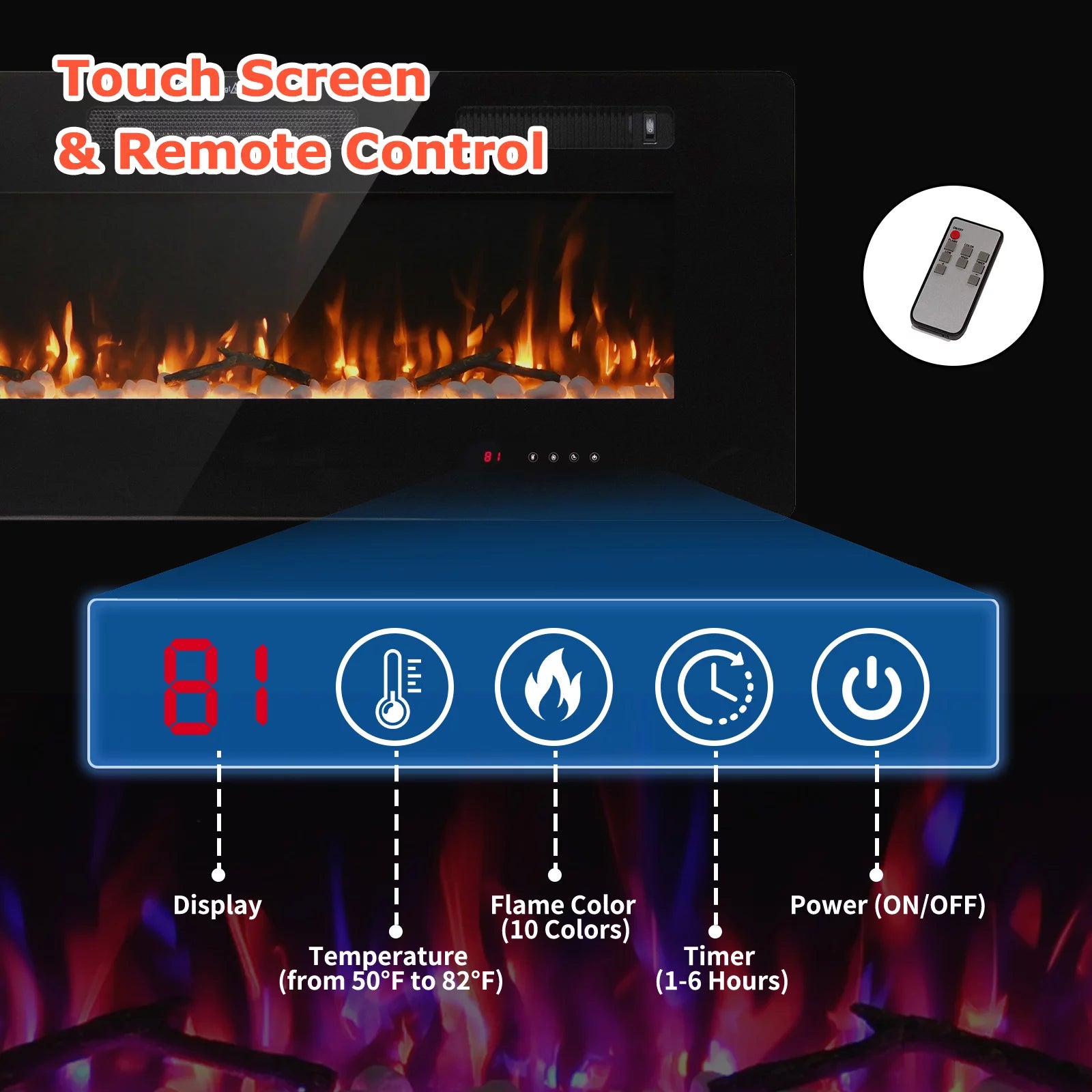 60" Wall Mounted Electric Fireplace M6700