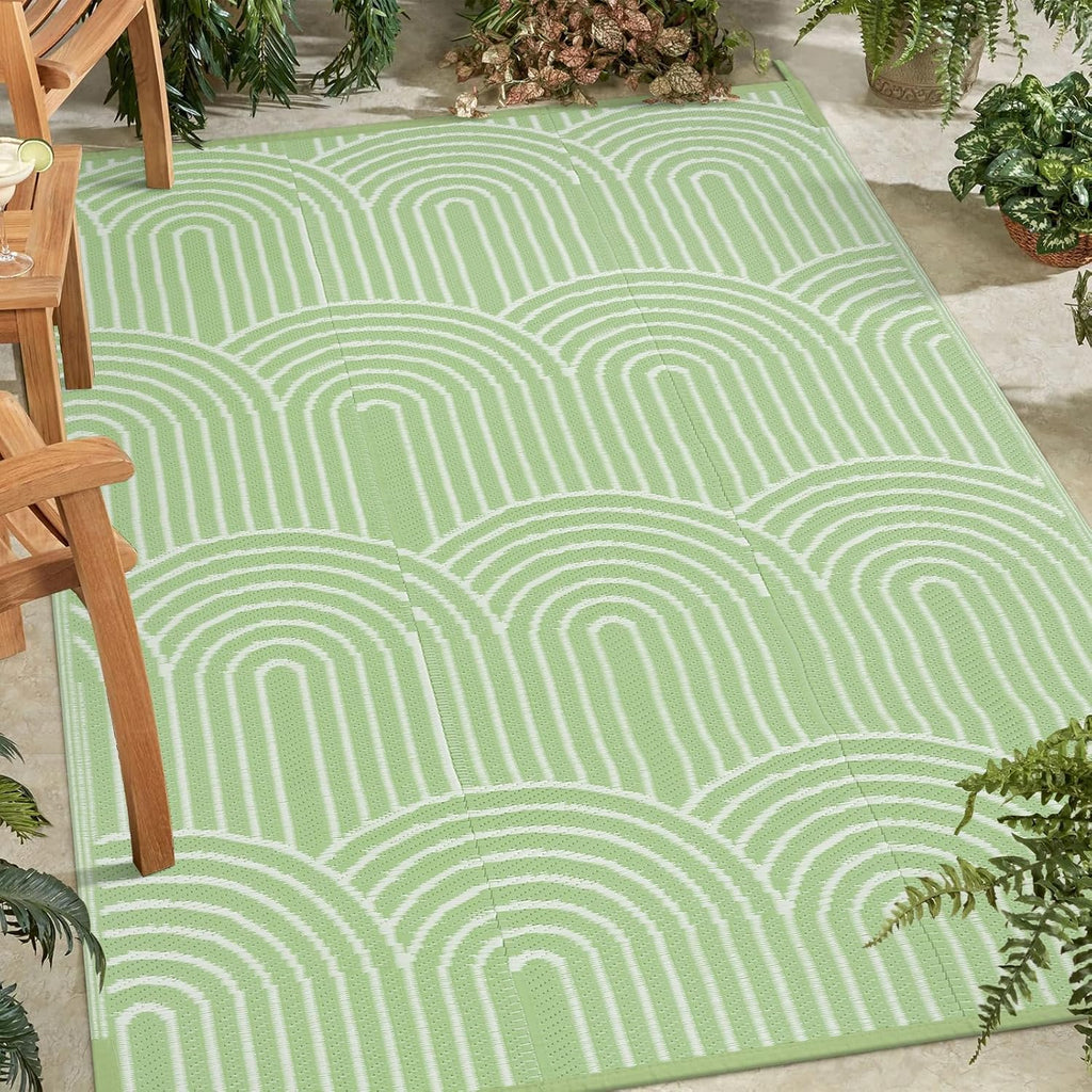 Rainbow Green 6x9 Outdoor Waterproof Plastic Straw Reversible Rug A10232