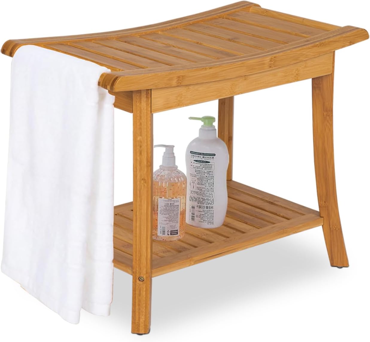 Bamboo Shower Stool with Storage Shelf J788561