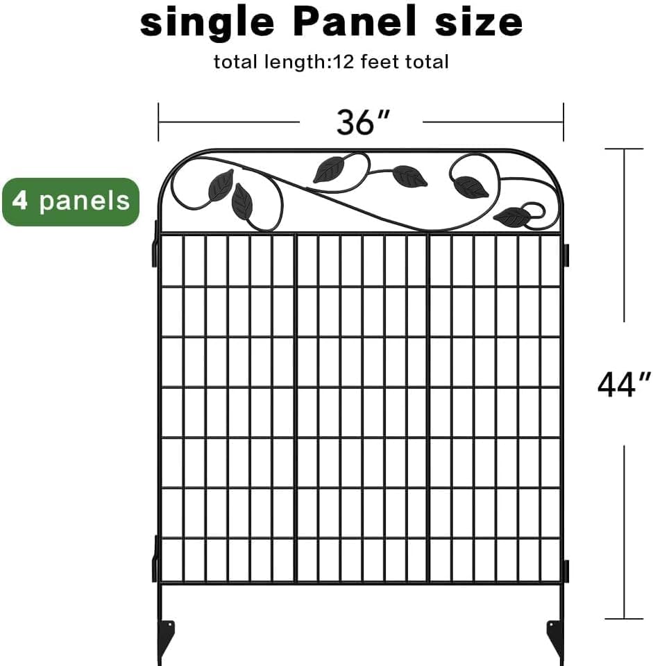 4 Pack 44inch High 12ft Long Black Decorative Garden Fence Panels H481587