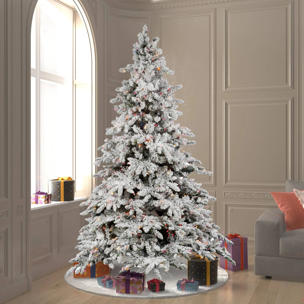 7.5 ft Flocked Utica Tree with 850 Multicolor Lights V994386