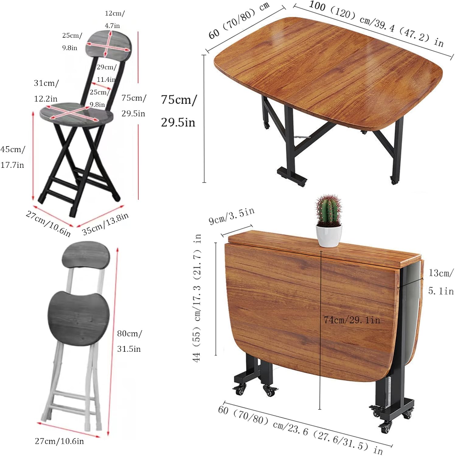 Butterfly Folding Dining Set with 4 Chairs and Drop Leaf Table E505