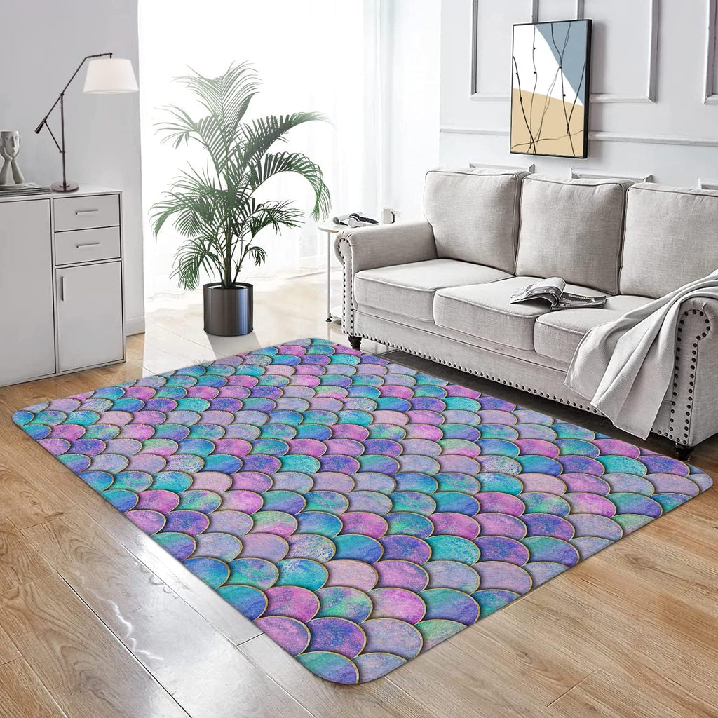 Mermaid Fish Scale Pattern Ultra Soft Faux Wool Non-Slip Area Rug 4' x 6' C618