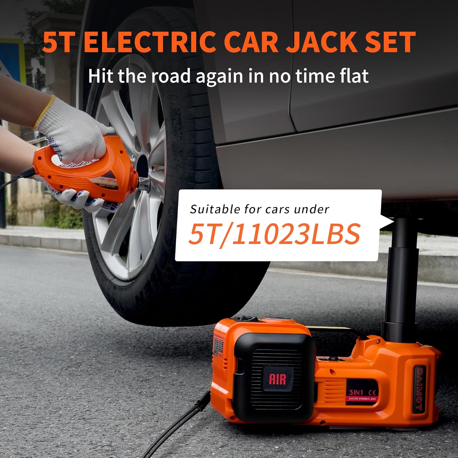 12IN1 Electric Car Jack 5 Ton Floor Jack with Impact Wrench Q357