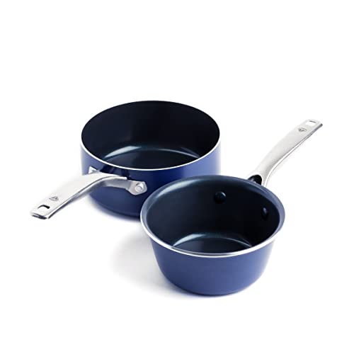 Blue Diamond Cookware Diamond Infused Ceramic Nonstick 1-Quart and 2-Quart Saucepan Pot Set A9047