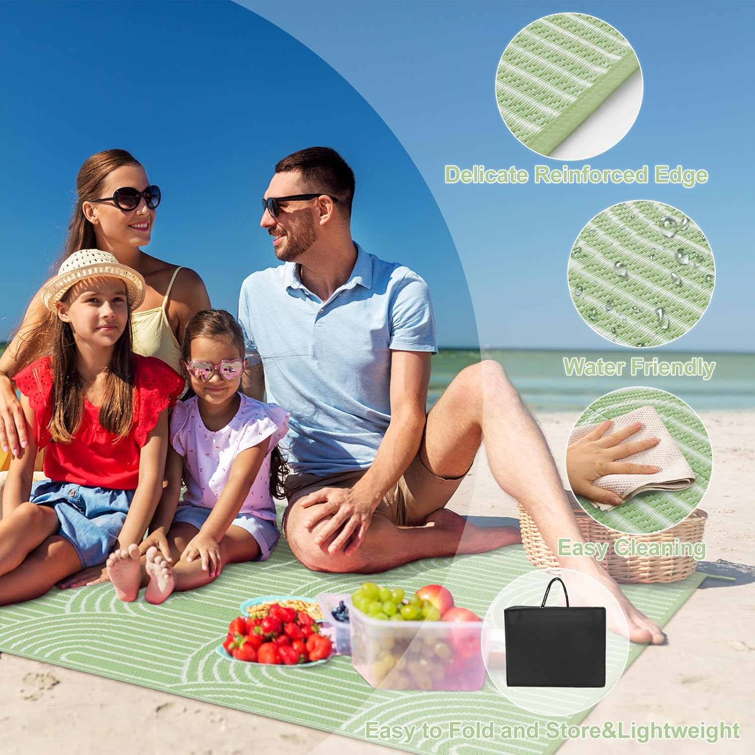 Rainbow Green 6x9 Outdoor Waterproof Plastic Straw Reversible Rug A10232