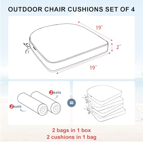 Outdoor Chair Cushions 19"x19"x2" Set of 4 Waterproof Seat Cushion with Removable Cover A1210