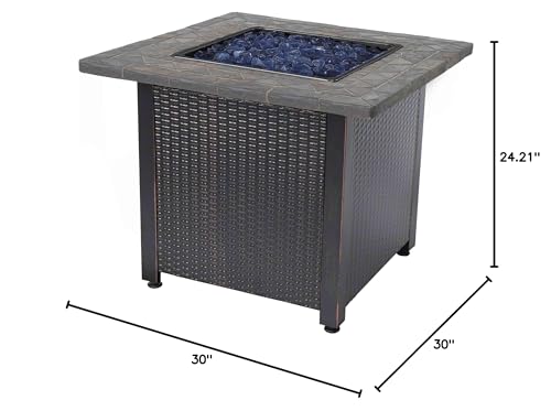 30-Inch Square 30,000 BTU Propane Outdoor Fire Pit Table with Blue Fire Glass C8589