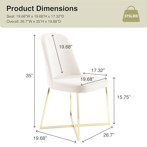 Ivory Velvet Accent Chairs Set of 2 with Gold Metal Legs M980