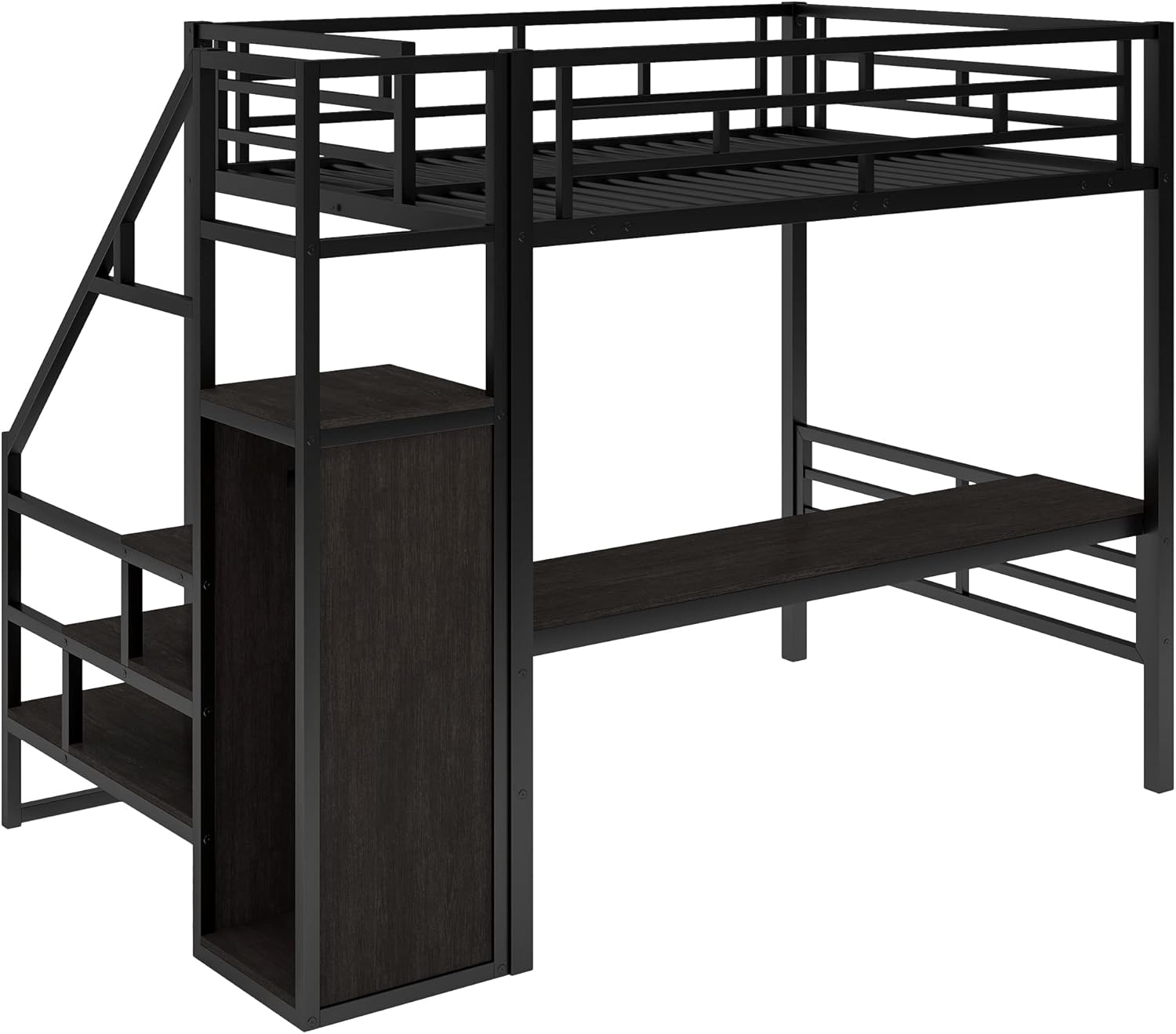 Black Full Size Metal Loft Bed with Desk and Wardrobe P72499