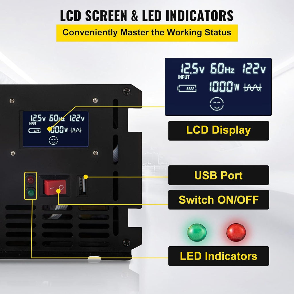 3000W Modified Sine Wave Inverter DC 12V to AC 120V with LCD Display F969