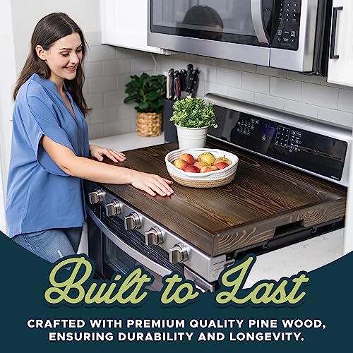 Noodle Board Stove Covers with Built-in Handles, Durable Extra Thick Pine Wood Handmade Cookware L4721
