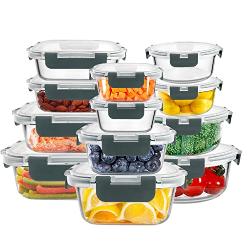 24pc Airtight Glass Bowls Set with Snap Locking Lids E5236