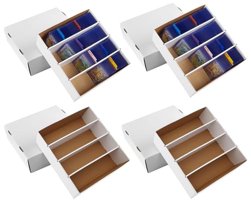 4 Pack White Cardboard Card Storage Boxes with 10 Dividers K1367