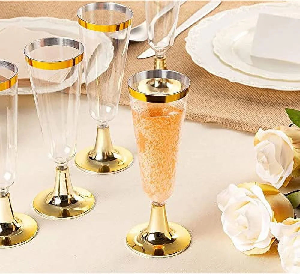 30 Pcs 150ml Gold Plastic Champagne Flutes S369