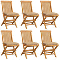 6 pcs Solid Teak Wood Folding Patio Chairs with Beige Cushions F621722