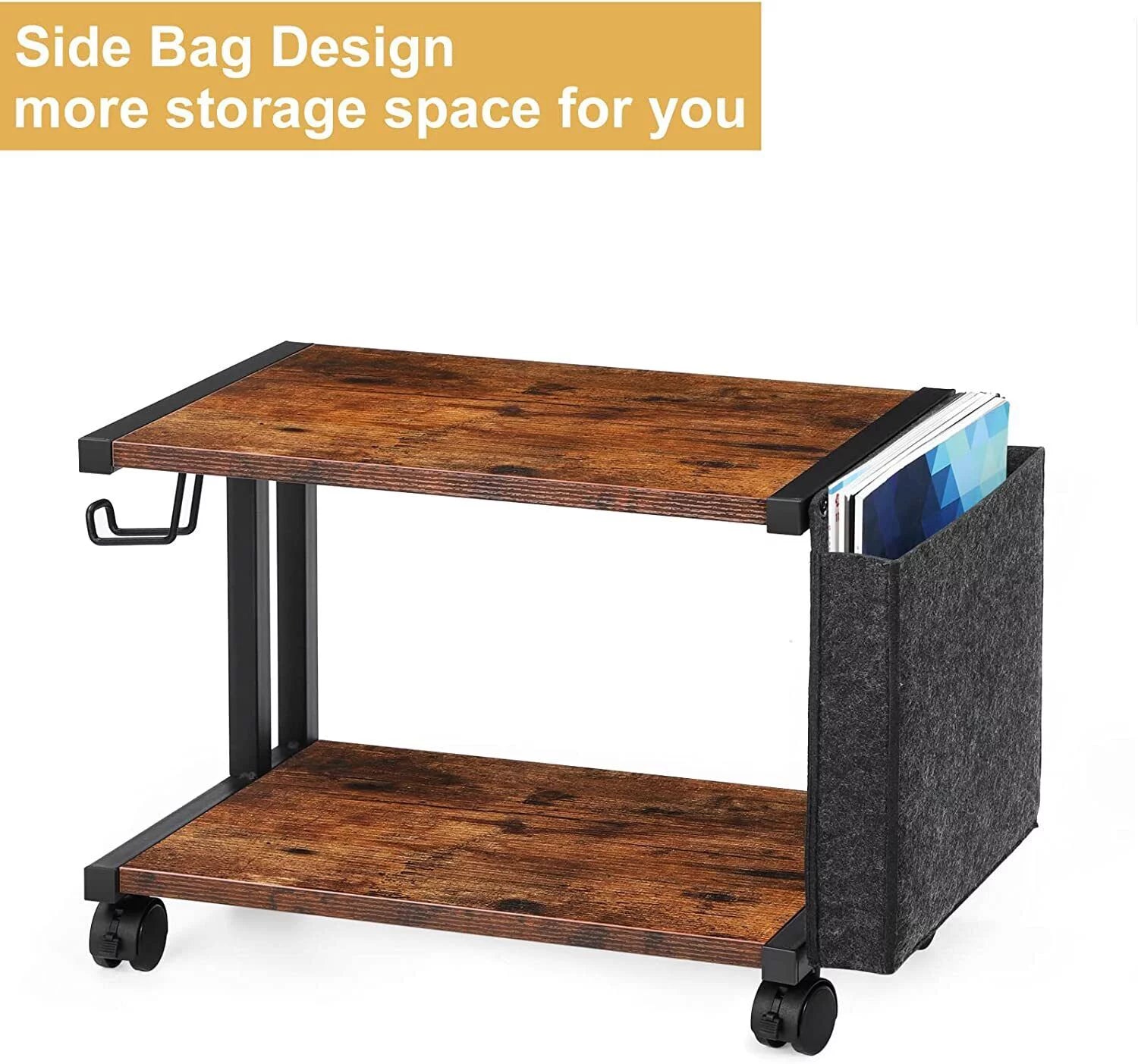 2-Tier Mobile Printer Stand Shelf with Storage Under Desk Printer Cart U47882