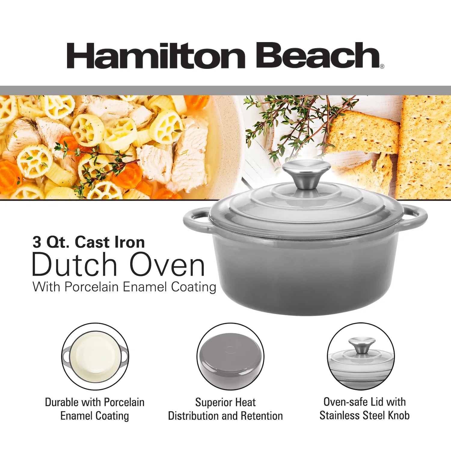 Gray 3-Quart Enameled Cast Iron Dutch Oven with Lid L28221