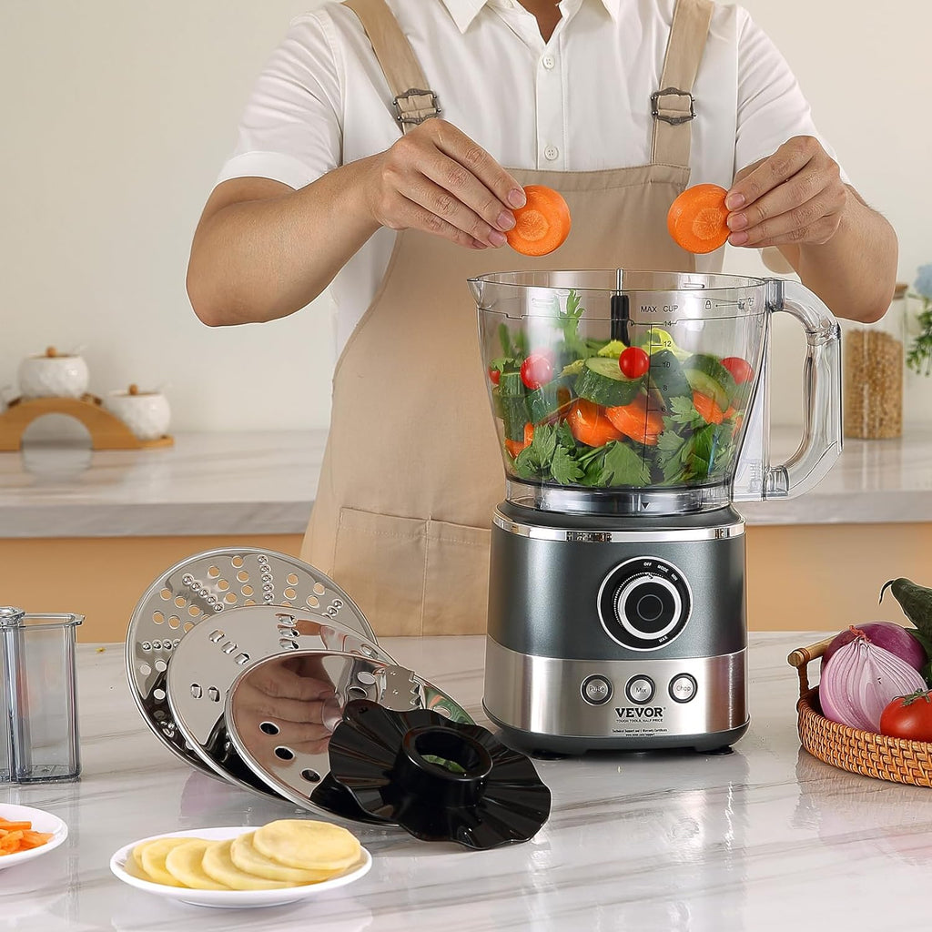 650W 14-Cup Vegetable Chopper 2-Speed Stainless Steel Blade Electric Food Processor, Gray N78680