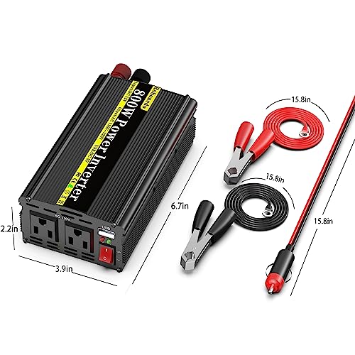 800 Watt DC 12v to 110v AC Car Power Inverter with 2 AC Outlets and 2.4A USB Ports X97852