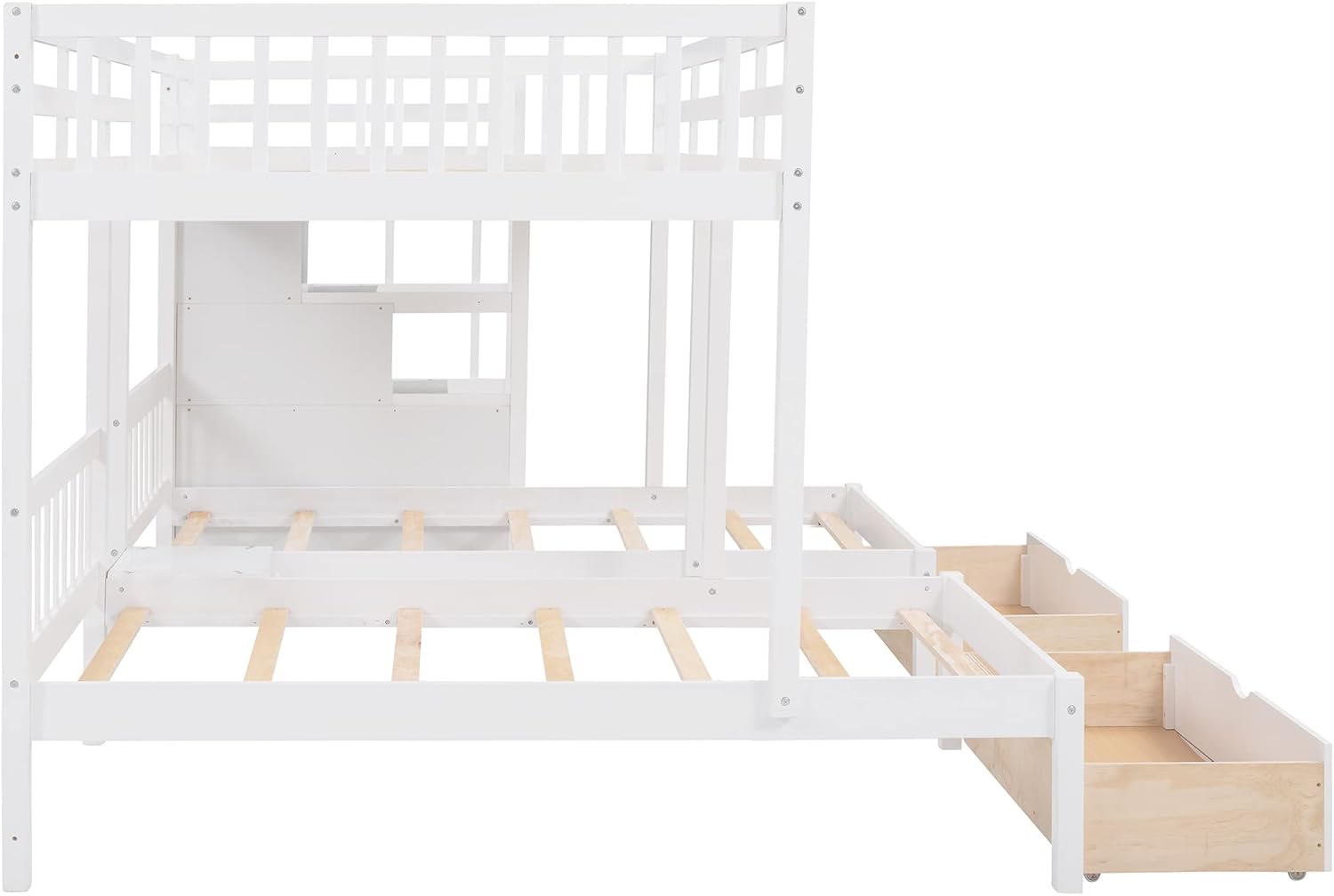L-Shaped Triple Bunk Beds with Staircase and 2 Storage Drawers V1430