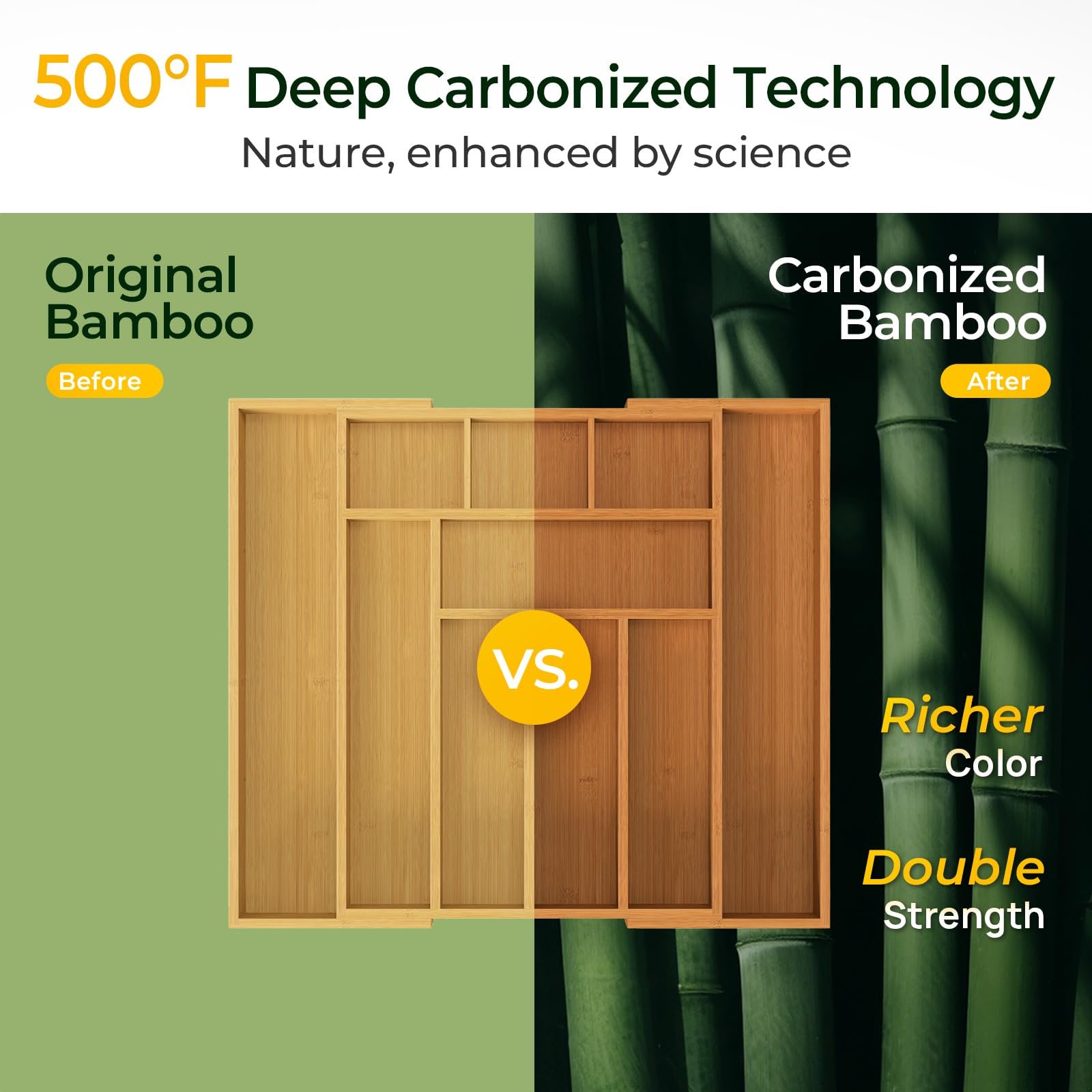 Bamboo Drawer Organizer, 10 Compartment Cutlery Tray, 2.2 Inch Deep V2791