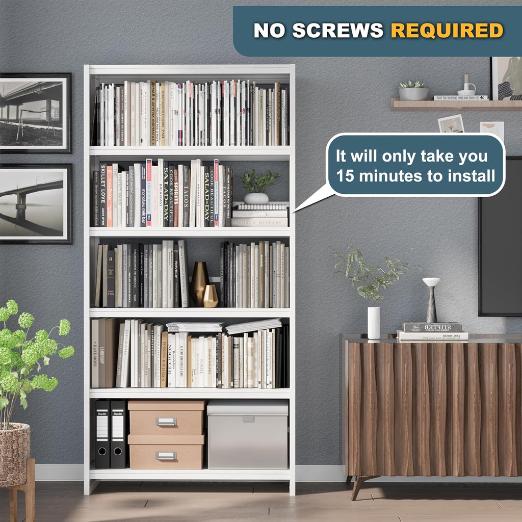 White 5 Tier Metal Bookcase G76952