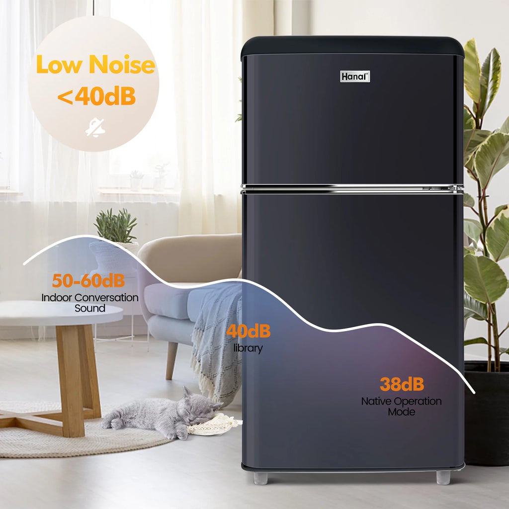 3.5 Cu Feet Two Door Mini Fridge with Freezer, Black D1960