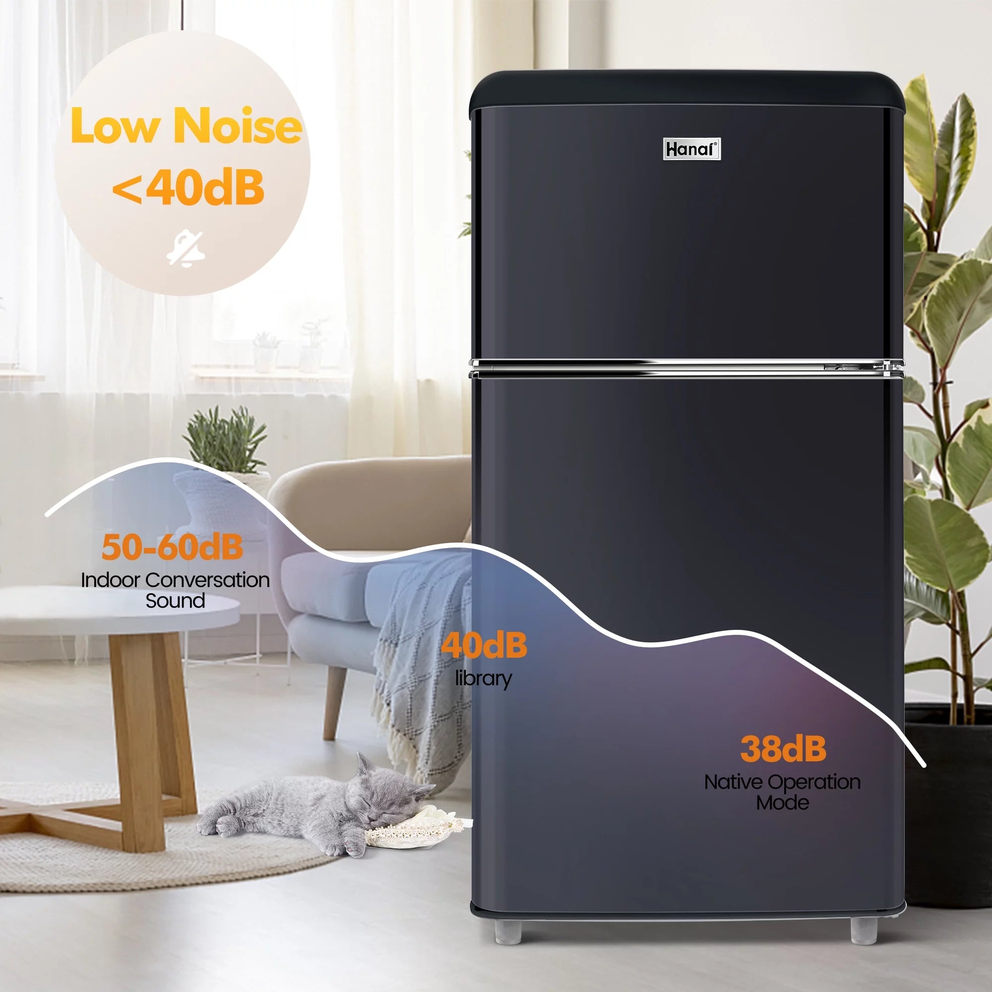 3.5 Cu Feet Two Door Mini Fridge with Freezer, Black D1960