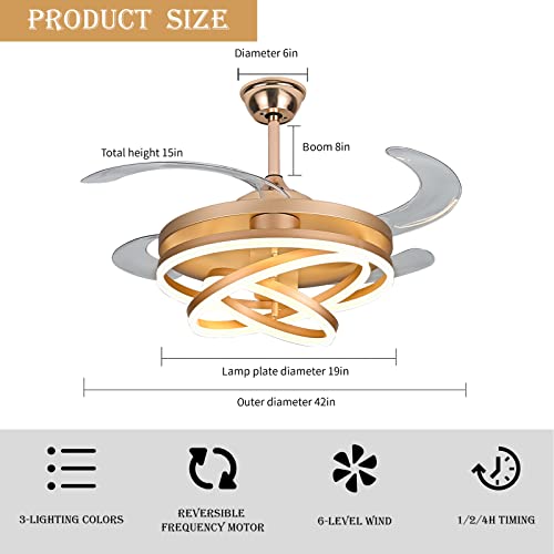 42" Ceiling Fan Chandelier Light with Remote Control 4 Retractable ABS Blades U85196