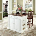 White Drop Leaf Breakfast Bar Kitchen Island with 24 in. Cherry School House Stools R9900