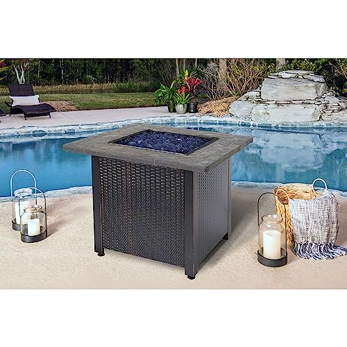 30-Inch Square 30,000 BTU Propane Outdoor Fire Pit Table with Blue Fire Glass C8589