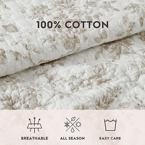 Queen Quilt Set, Reversible Floral Cotton Bedding with Matching Shams T74514