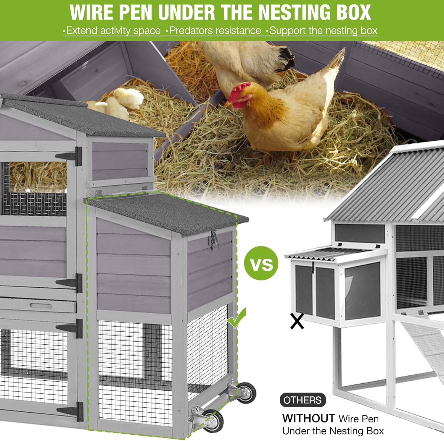 Large All-Steel Frame Chicken Coop with Metal Run J4633
