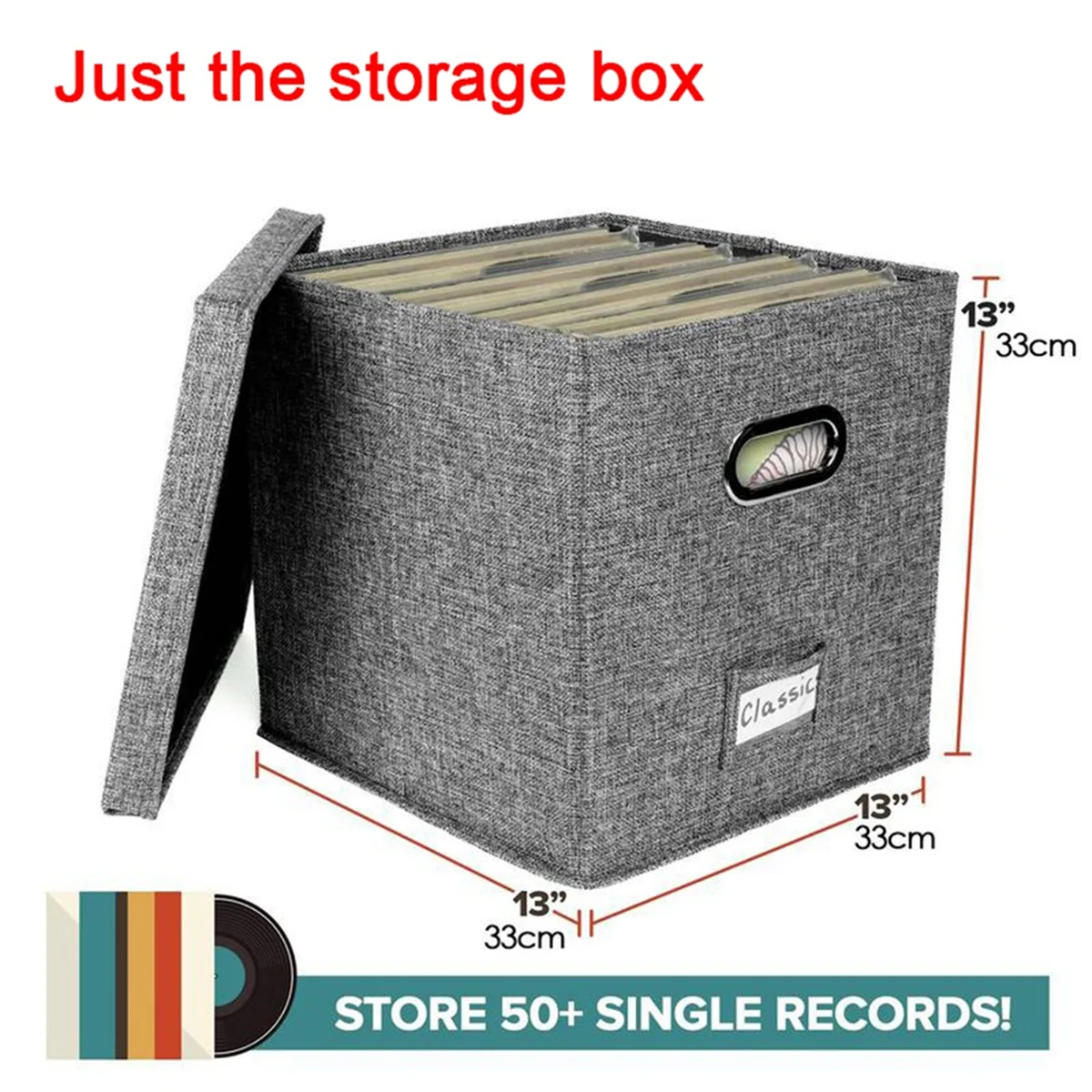 Vinyl Record Storage Box with Lid and Handles A5232