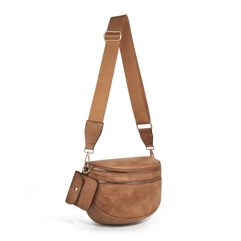 Ounamei Vegan Leather Crossbody Bum Bag for Women with Mini Pouch