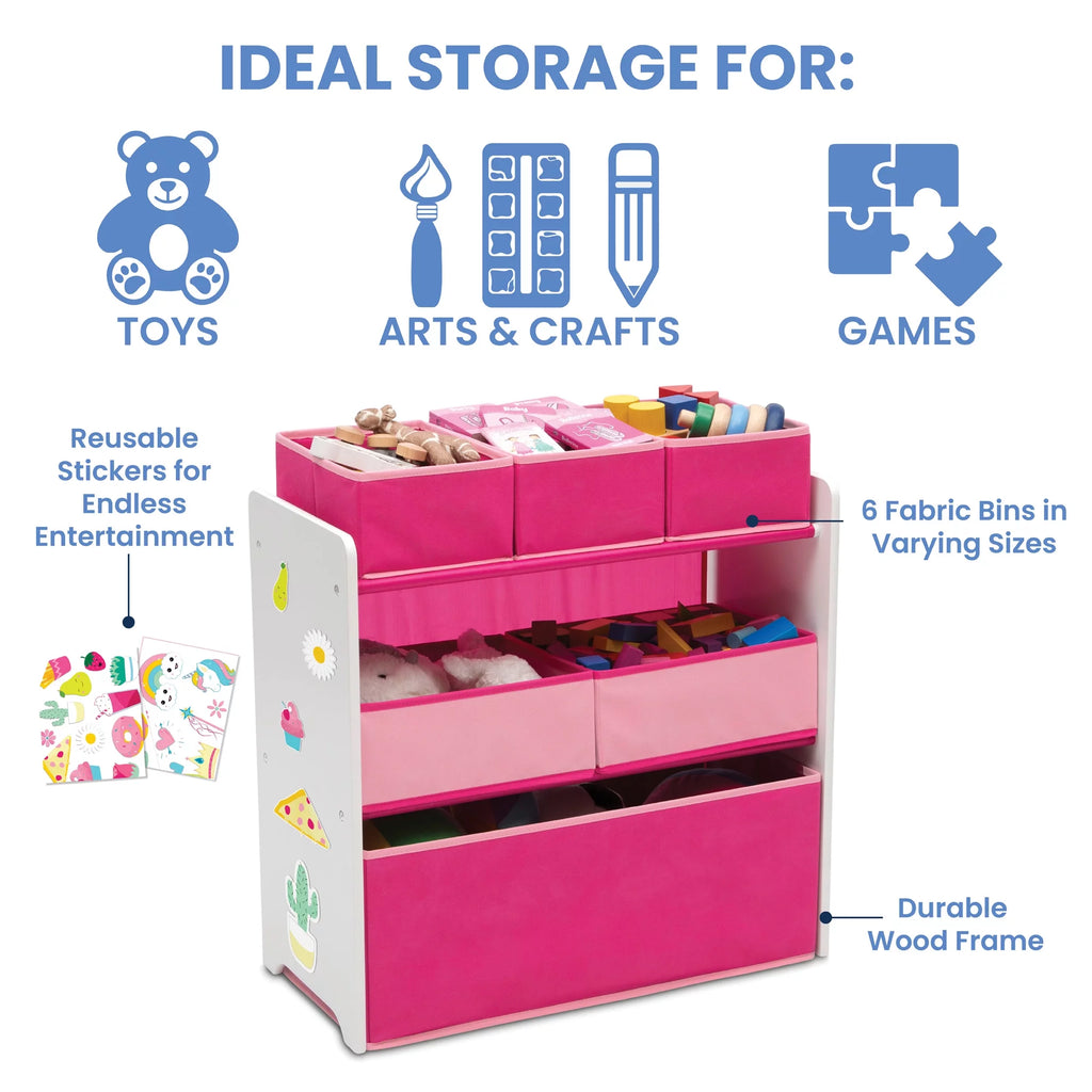 White/Pink 6 Bin Toy Organizer O407013